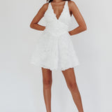 Lavalle Criss-Cross Embellished Mini Dress White