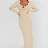 Merine Long Sleeve Knit Maxi Dress Sand