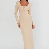 Merine Long Sleeve Knit Maxi Dress Sand