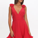 Kalinda Detachable Rose Mini Dress Red