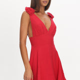 Kalinda Detachable Rose Mini Dress Red