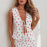 Meet Me There Tied Vest Top Hearts White
