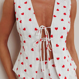 Meet Me There Tied Vest Top Hearts White