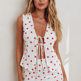 Meet Me There Tied Vest Top Hearts White