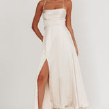 Inner Light Gathered Bust Split Maxi Dress Champagne