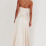 Inner Light Gathered Bust Split Maxi Dress Champagne