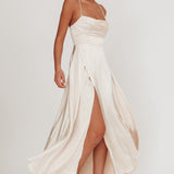 Inner Light Gathered Bust Split Maxi Dress Champagne