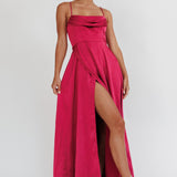 Inner Light Gathered Bust Split Maxi Dress Wine