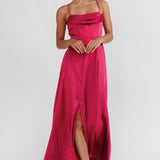Inner Light Gathered Bust Split Maxi Dress Wine