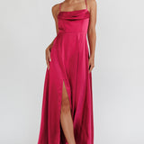 Inner Light Gathered Bust Split Maxi Dress Wine