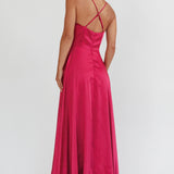 Inner Light Gathered Bust Split Maxi Dress Wine
