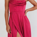 Inner Light Gathered Bust Split Maxi Dress Wine