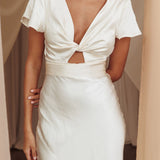 Irena Twist Bust Short Sleeve Dress Oyster