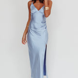Marlie Side Pleat Maxi Dress Blue