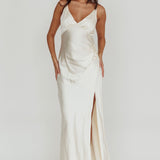 Marlie Side Pleat Maxi Dress Oyster