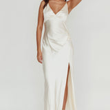 Marlie Side Pleat Maxi Dress Oyster