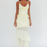 Marlie Frill Trim Rosette Maxi Dress Butter