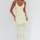 Marlie Frill Trim Rosette Maxi Dress Butter