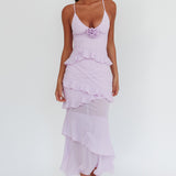 Marlie Frill Trim Rosette Maxi Dress Lilac