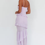 Marlie Frill Trim Rosette Maxi Dress Lilac