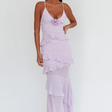 Marlie Frill Trim Rosette Maxi Dress Lilac