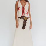 Dose Of Sunshine Blanket Stitch Skirt Beige