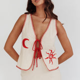 Dose Of Sunshine Blanket Stitch Vest Top Beige