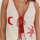 Dose Of Sunshine Blanket Stitch Vest Top Beige