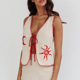 Dose Of Sunshine Blanket Stitch Vest Top Beige