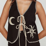 Dose Of Sunshine Blanket Stitch Vest Top Black