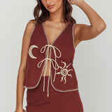 Dose Of Sunshine Blanket Stitch Vest Top Chocolate