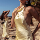 Sweetest Sundays Halterneck Open Back Dress Butter