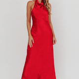 Sweetest Sundays Halterneck Open Back Dress Red