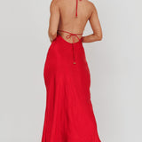 Sweetest Sundays Halterneck Open Back Dress Red