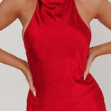 Sweetest Sundays Halterneck Open Back Dress Red