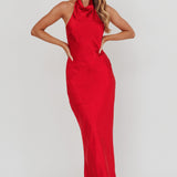 Sweetest Sundays Halterneck Open Back Dress Red