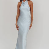 Sweetest Sundays Halterneck Open Back Dress Soft Blue
