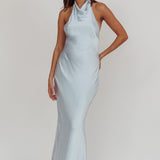 Sweetest Sundays Halterneck Open Back Dress Soft Blue