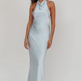 Sweetest Sundays Halterneck Open Back Dress Soft Blue