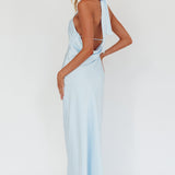 Sweetest Sundays Halterneck Open Back Dress Baby Blue
