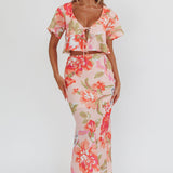 La Vie Floral Maxi Skirt Peach