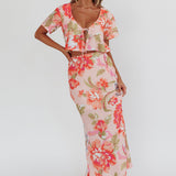 La Vie Floral Maxi Skirt Peach