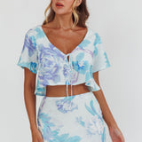 La Vie Tied Bust Crop Top Floral Blue