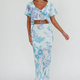 La Vie Tied Bust Crop Top Floral Blue