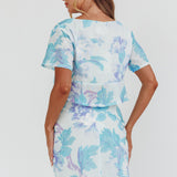 La Vie Tied Bust Crop Top Floral Blue