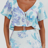 La Vie Tied Bust Crop Top Floral Blue