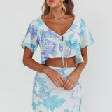 La Vie Tied Bust Crop Top Floral Blue