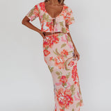 La Vie Tied Bust Crop Top Floral Peach