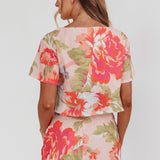 La Vie Tied Bust Crop Top Floral Peach