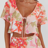 La Vie Tied Bust Crop Top Floral Peach
